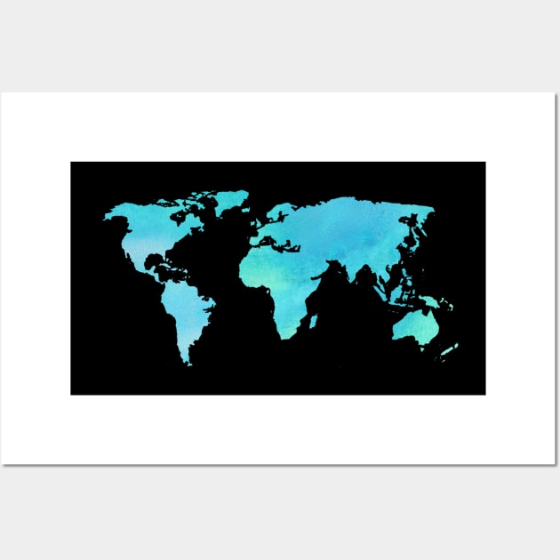 World Map Teal Wall Art by lolosenese